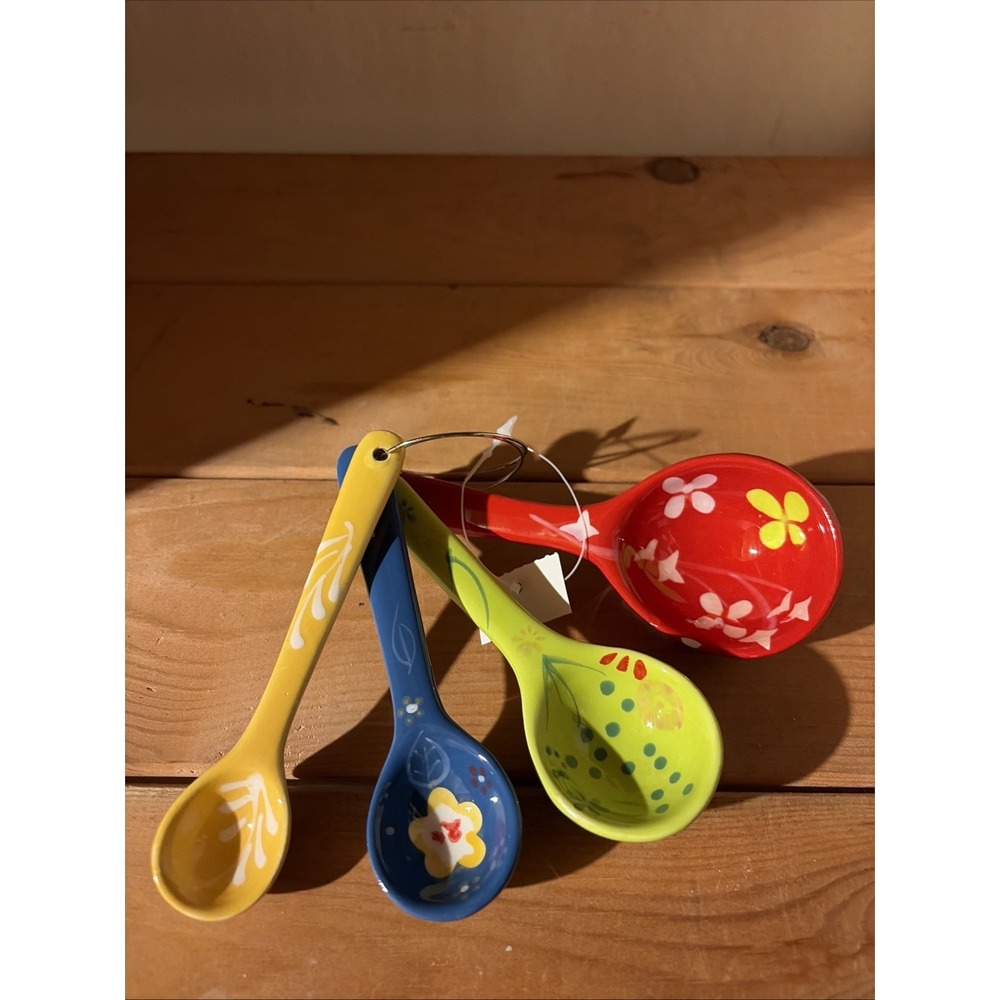 World Market Ceramic Floral Nesting Measuring Spoon Set of 4 New Kitchen